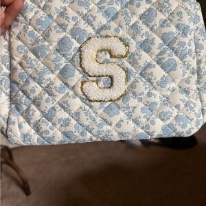 Brand new Quilted cotton Floral Pouch with Embroidered Initials- ‘S’